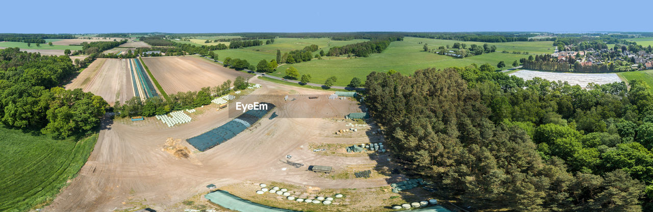 High angle view of agricultural field against sky