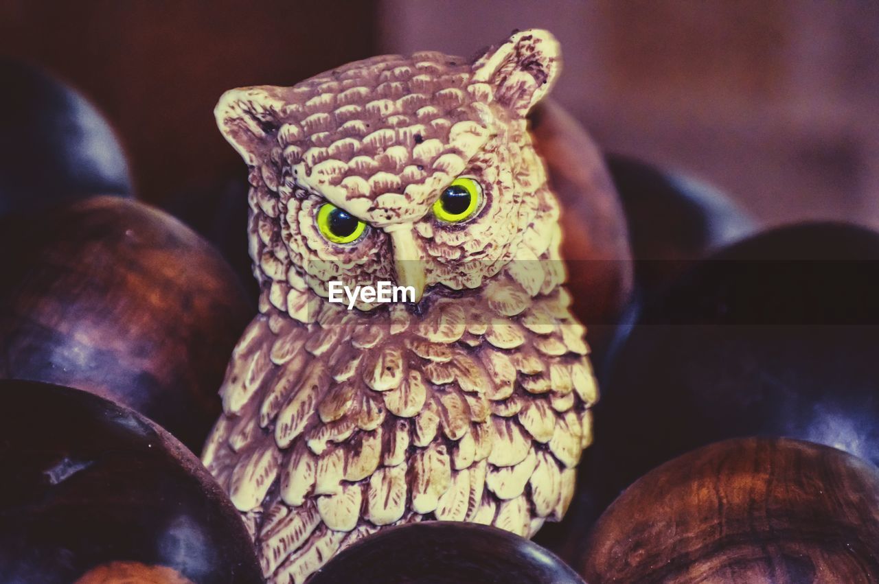 Close-up of a stone owl.