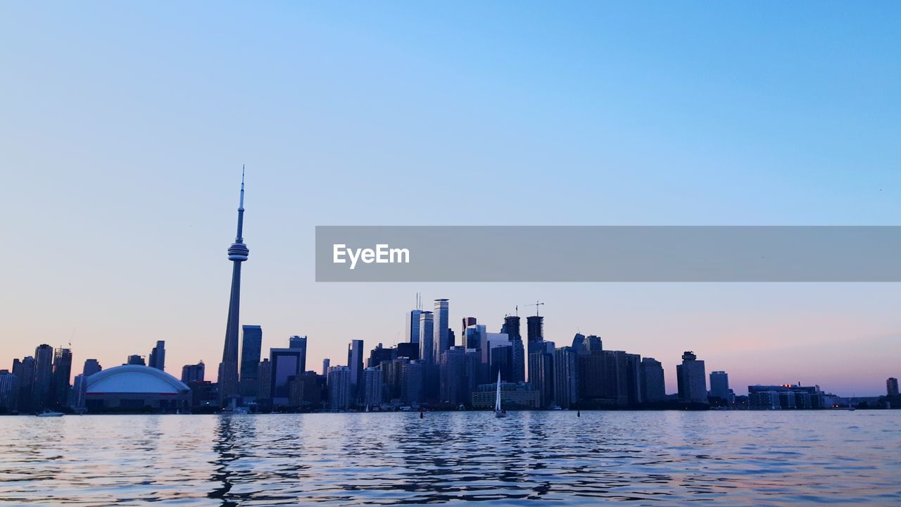 Toronto cityscape against clear sky