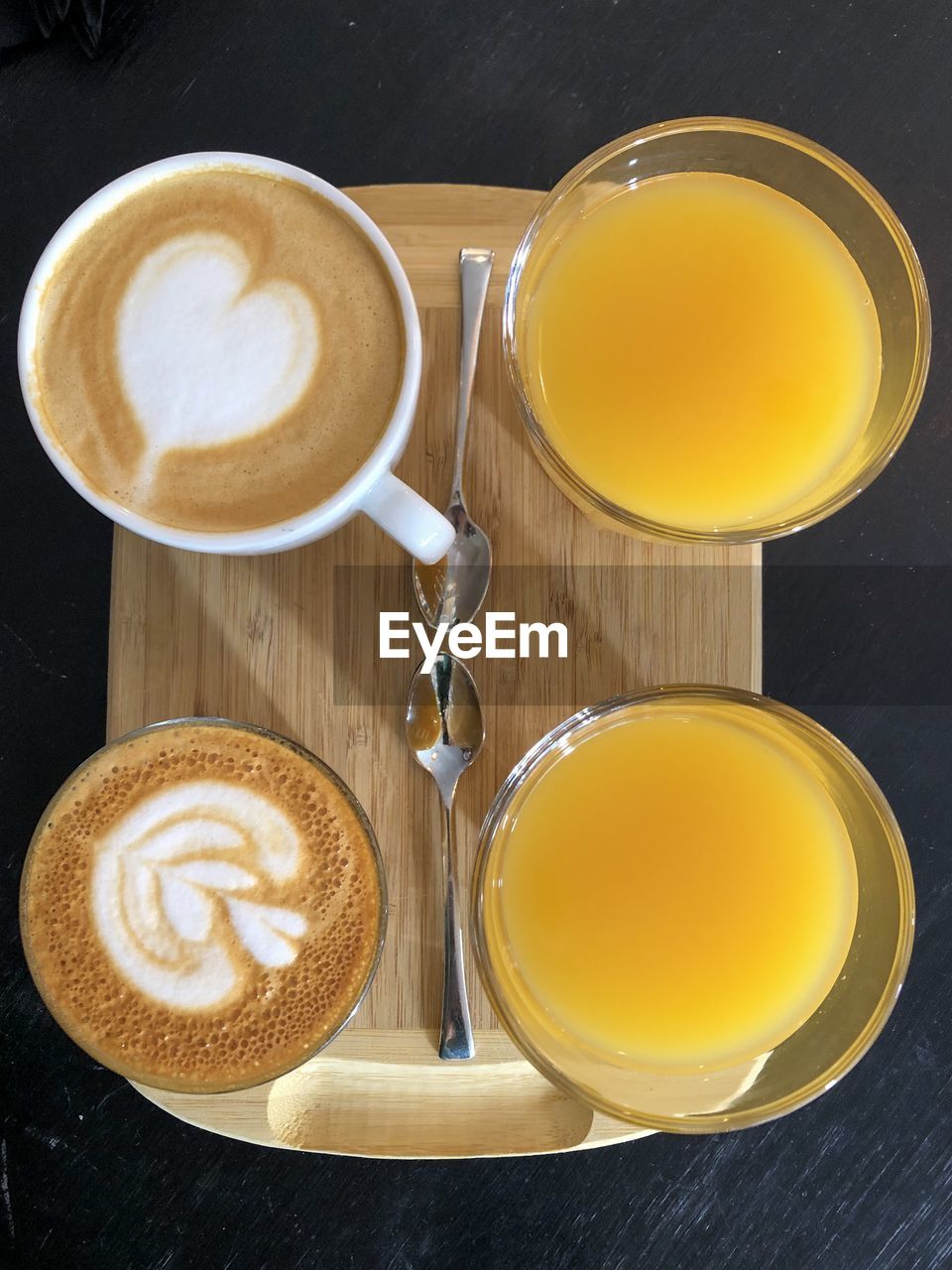 High angle view of breakfast on table