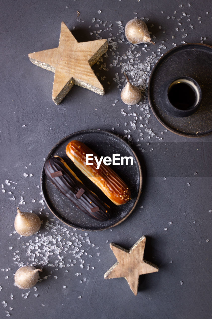 high angle view of christmas cookies on table