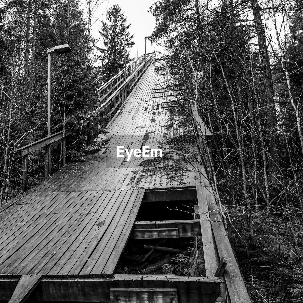 Low angle view of damaged bridge