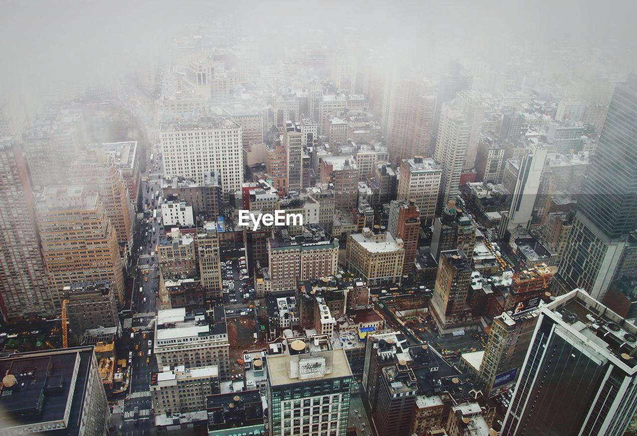 High angle view of buildings in city