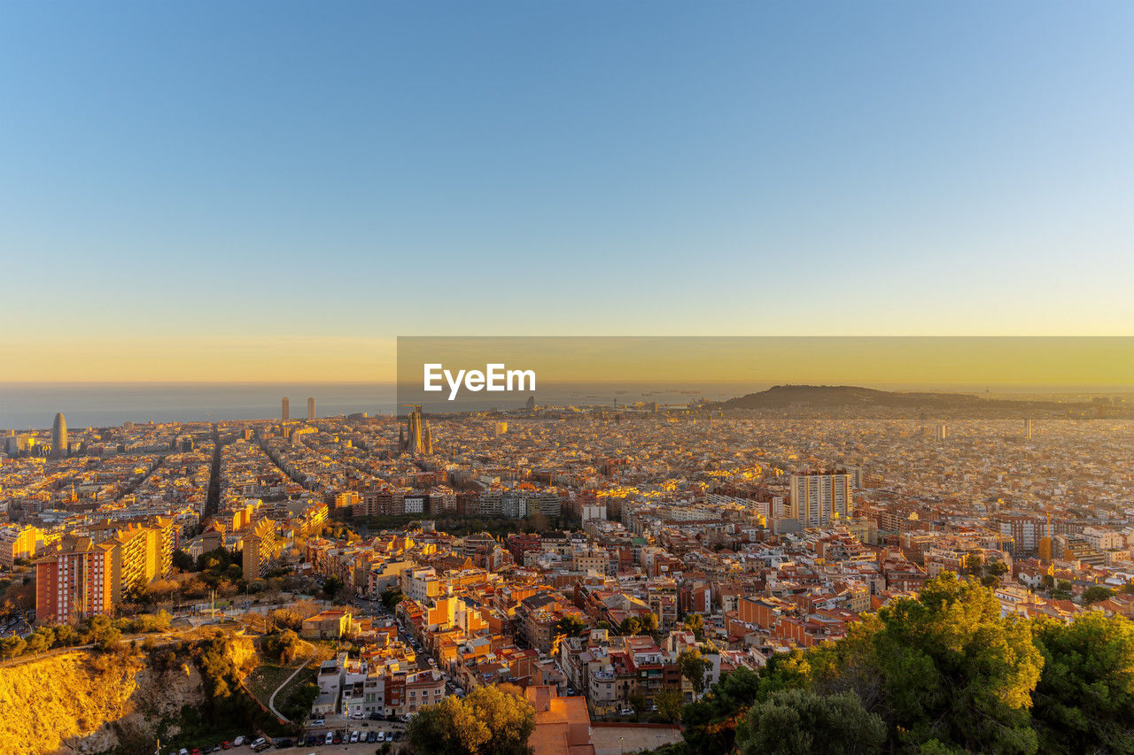 View over barcelona in the warm evening light