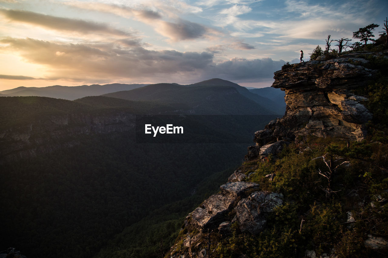 Scenic view of mountains against sky during sunset