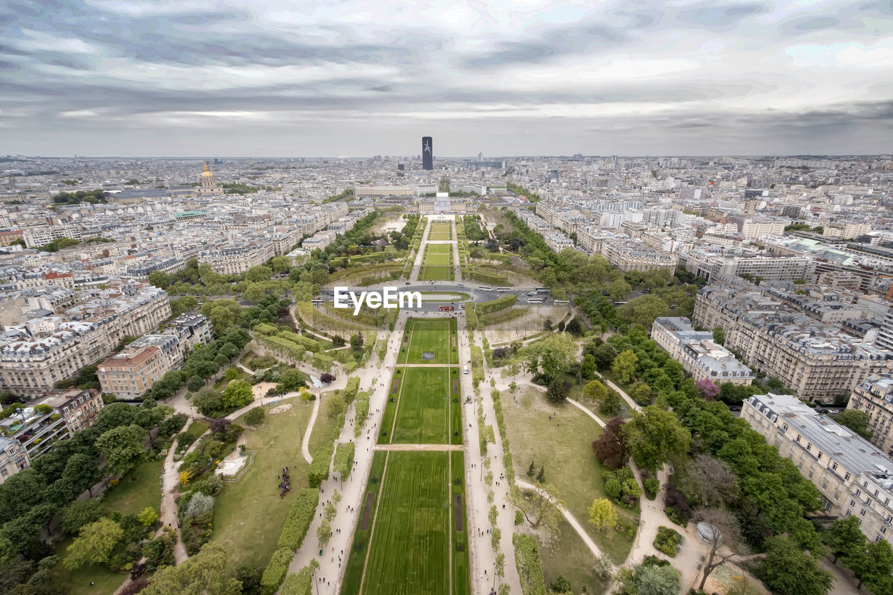 High angle view of buildings in city