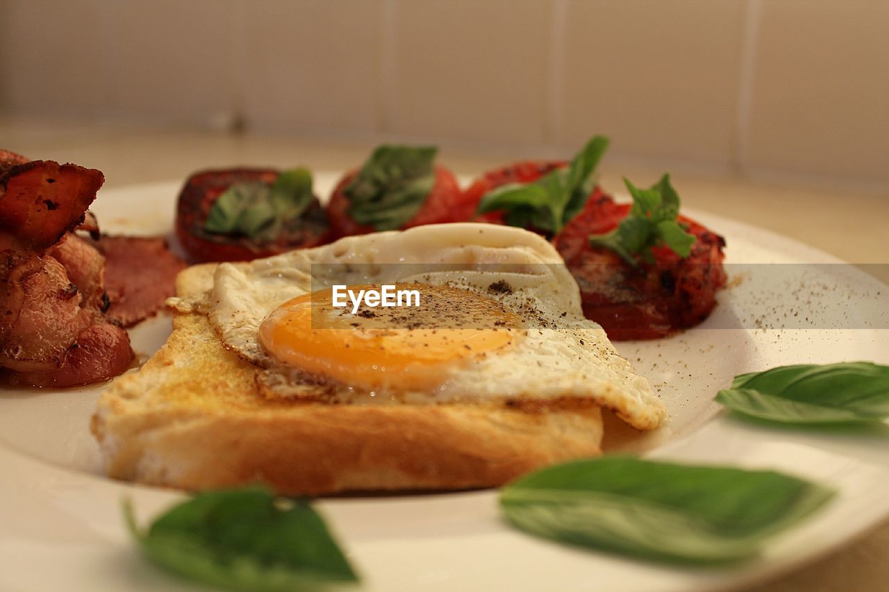 Bacon and egg sandwich on plate