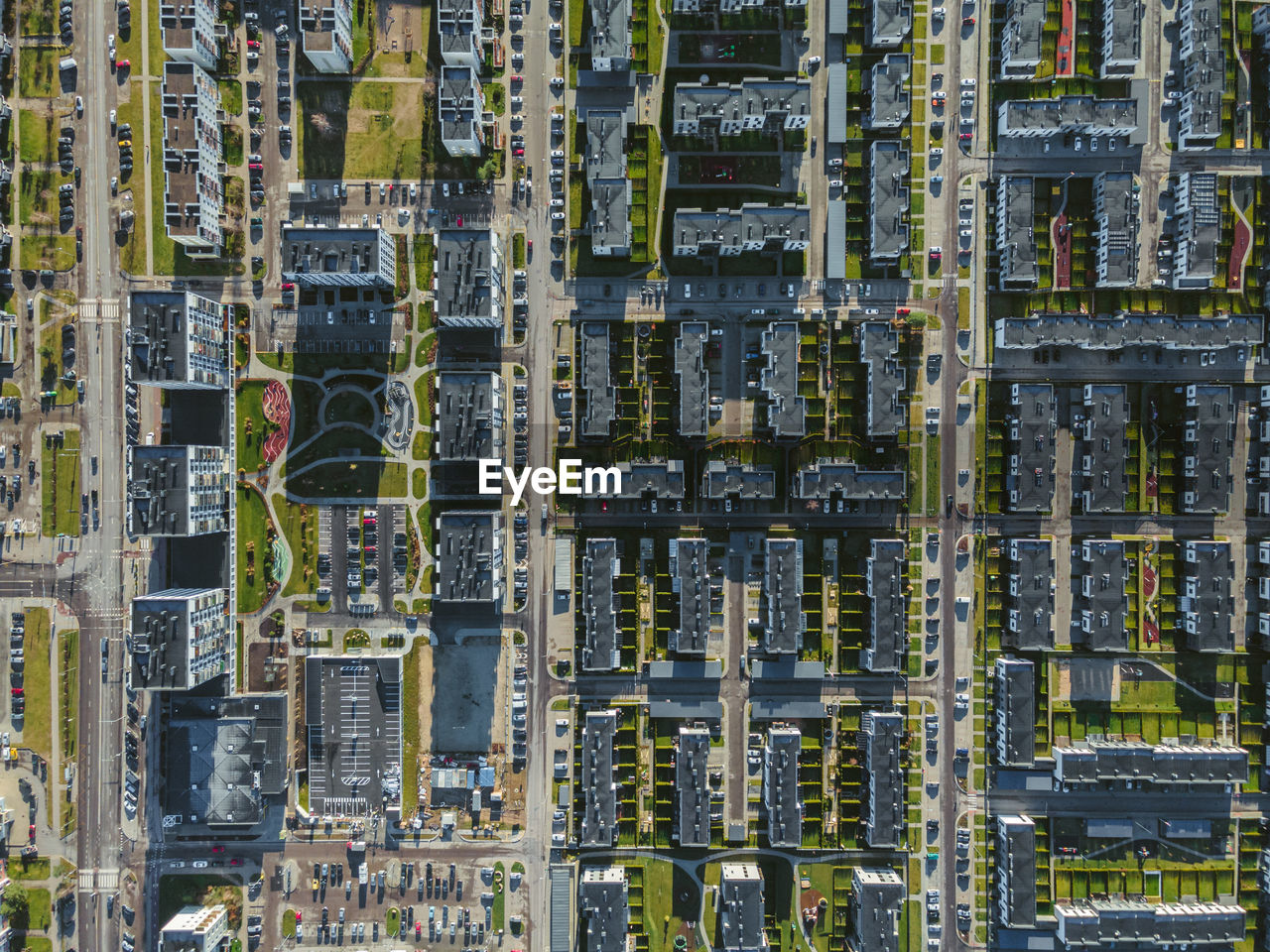 New residential disctrict in vilnius city from above. block flats and cottages. new town.