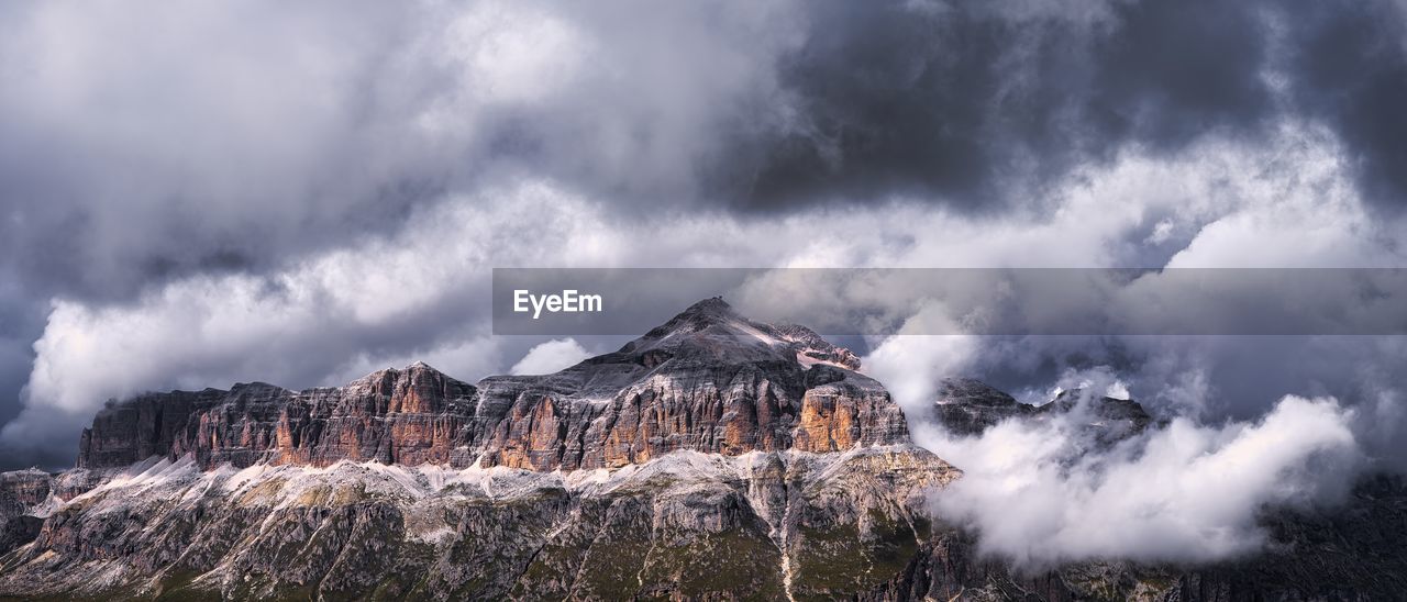 Sella mountains group panorama with highest peak piz boe 3152 m, dolomites, italy