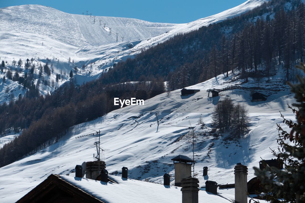 Snow covered mountains against sky