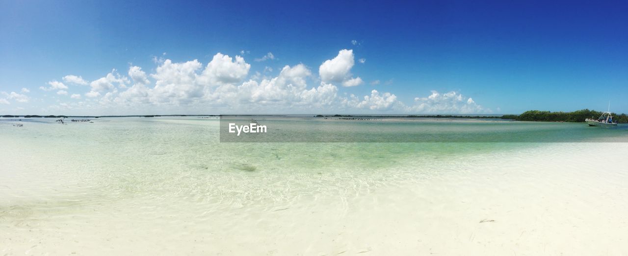 Panoramic view of sea against blue sky