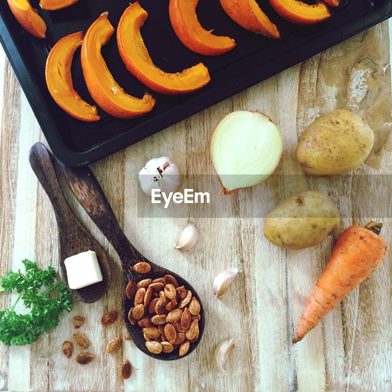 High angle view of various vegetable on table