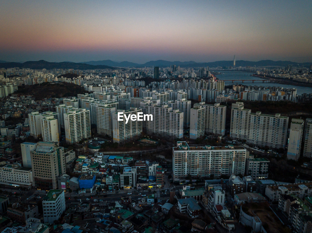 High angle view of cityscape against sky