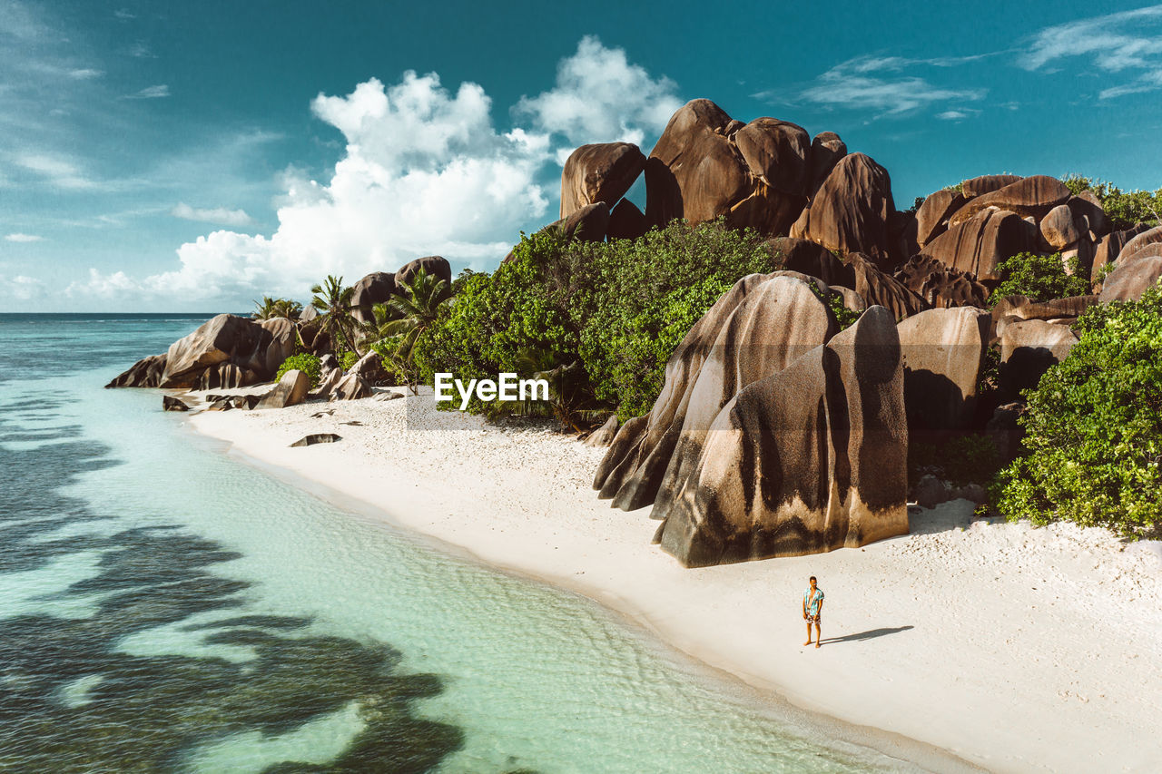 Aerial view of man at beach