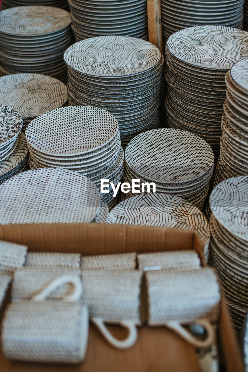 Full frame shot of pottery for sale