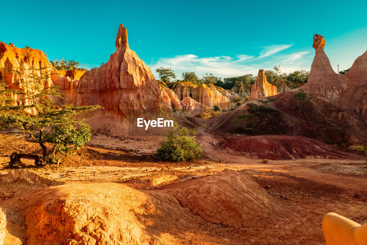 Rock formations at marafa depression - hell's kitchen at sunset in malindi, kilifi county, kenya