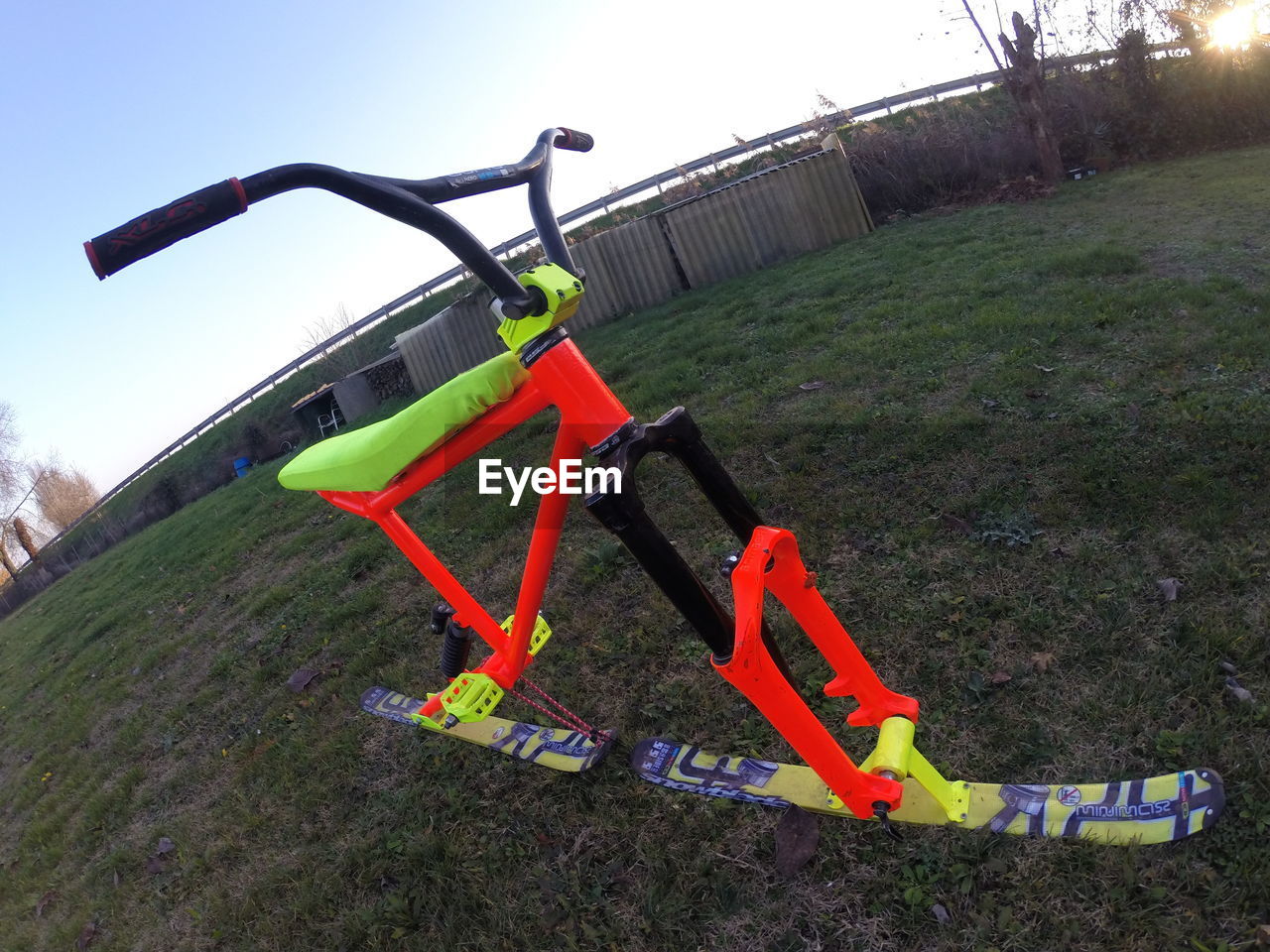 Ski bike on grassy field