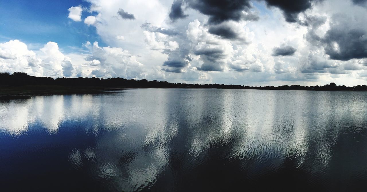 VIEW OF LAKE AGAINST CLOUDY SKY