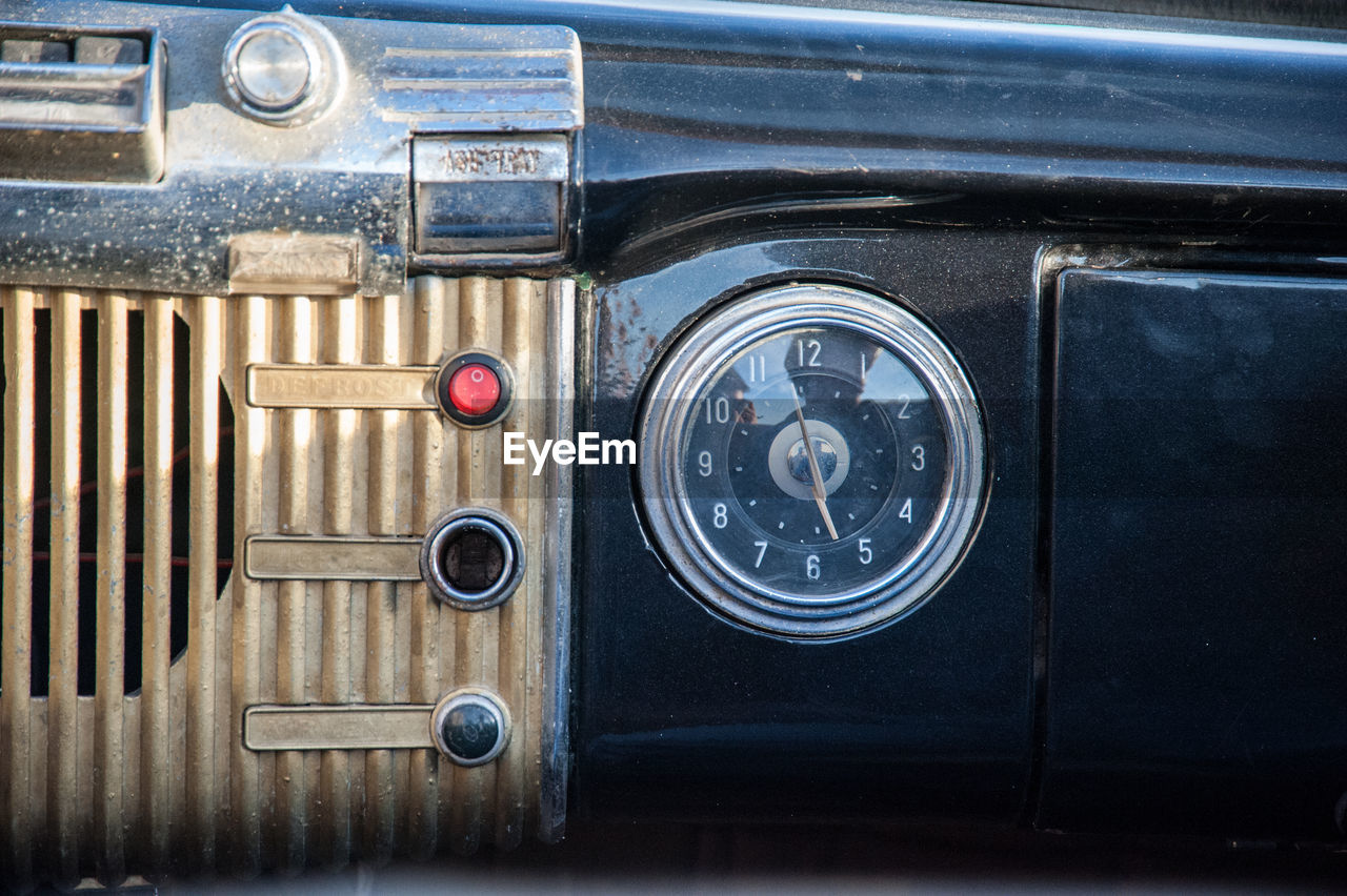 Close-up of vintage car dashboard