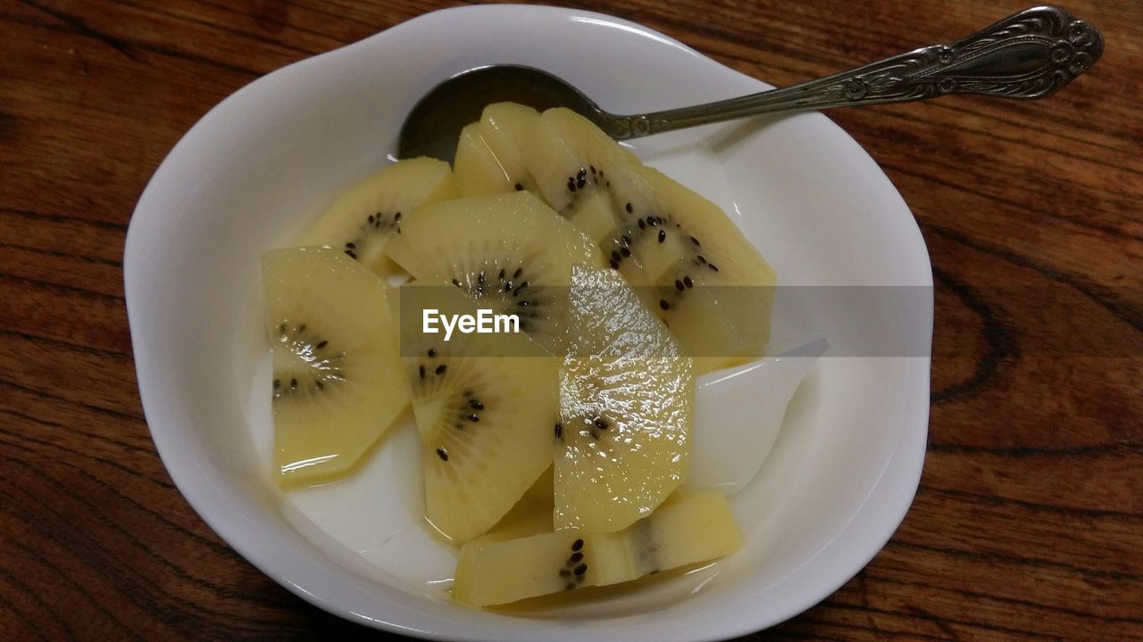 Directly above shot of served fruit salad in plate