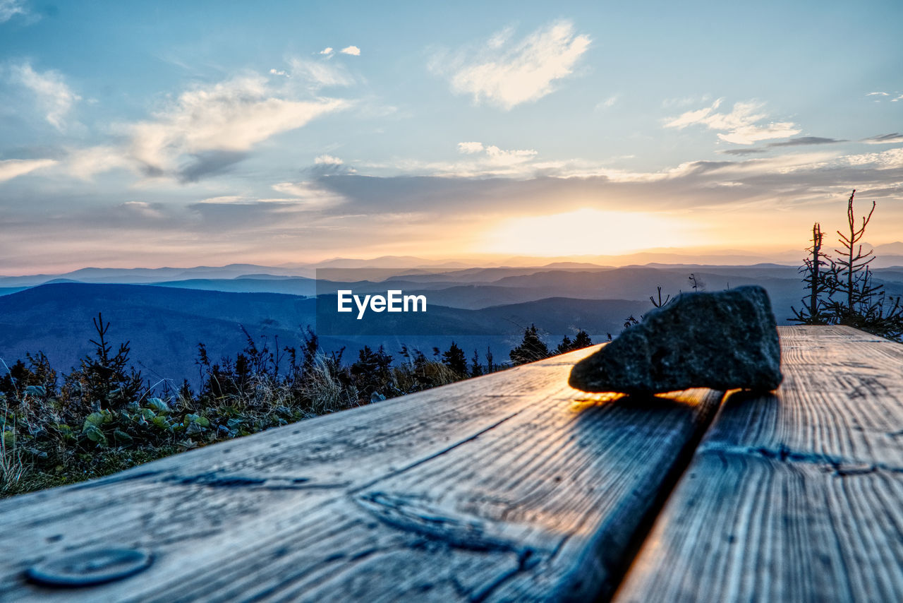 A beautiful sunrise on the top of lysa hora in beskydy mountains, in czech republic, in europe