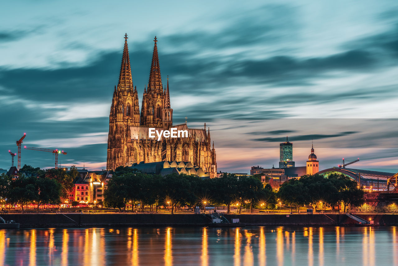 Panoramic view of cologne cathedral at the blue hour, germany.