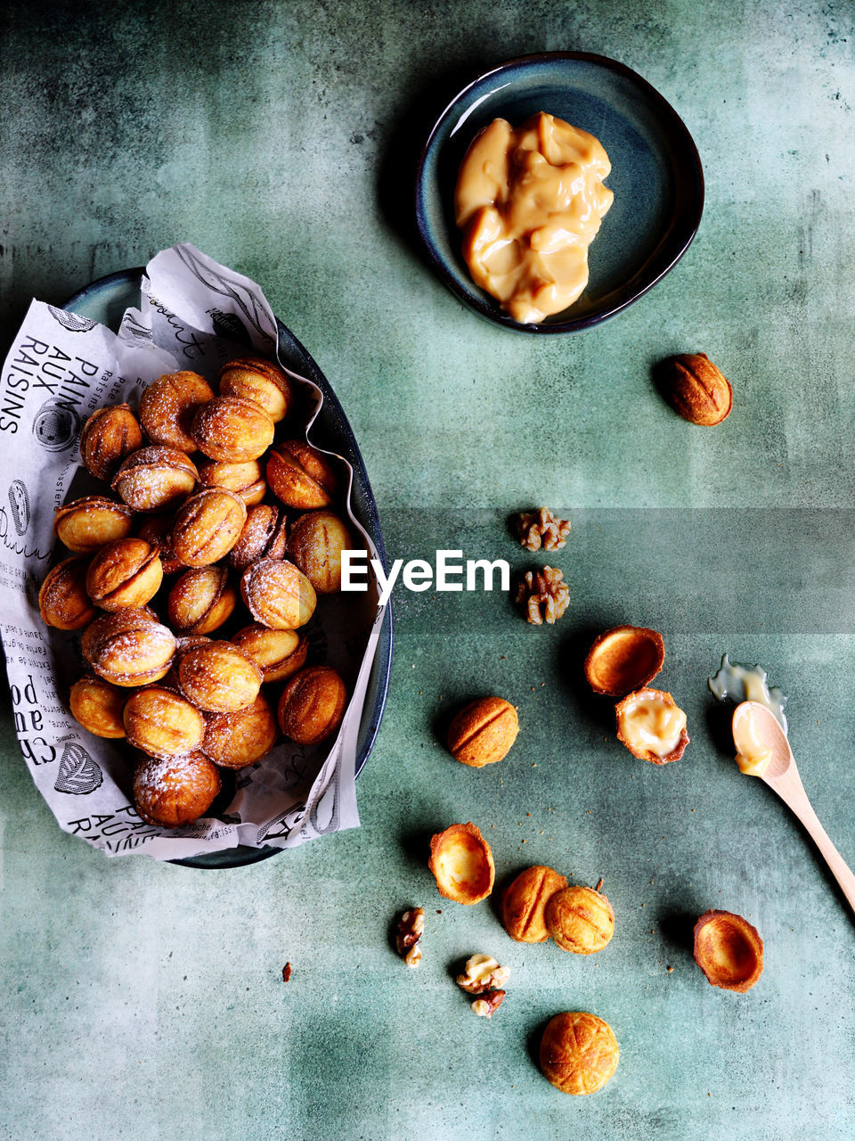 directly above shot of roasted coffee beans on table