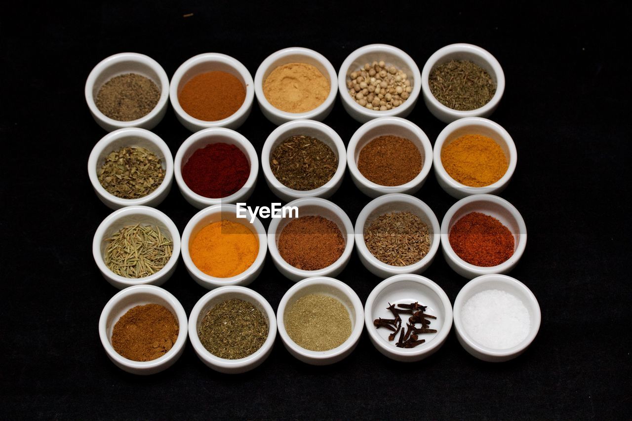 Close-up of various spices on table