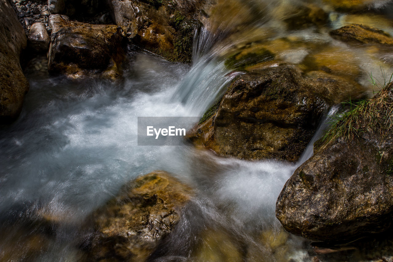 Water flowing through rocks