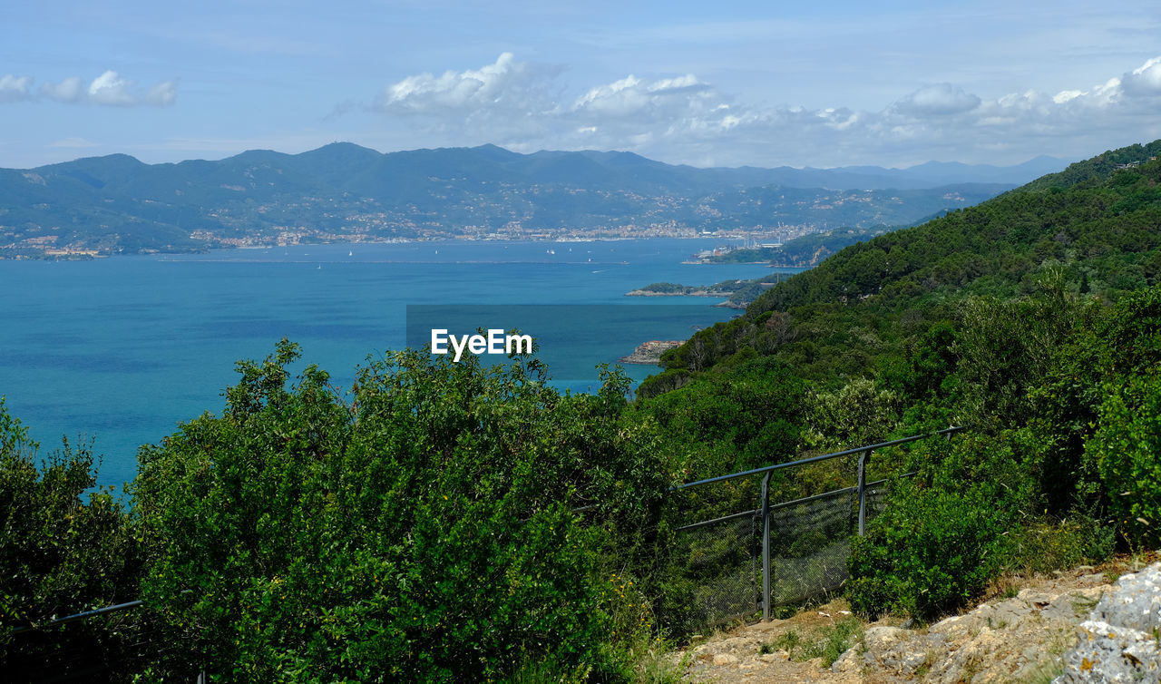 Ligurian coast landscape from the montemarcello hamlet in ameglia, la spezia, liguria, italy.