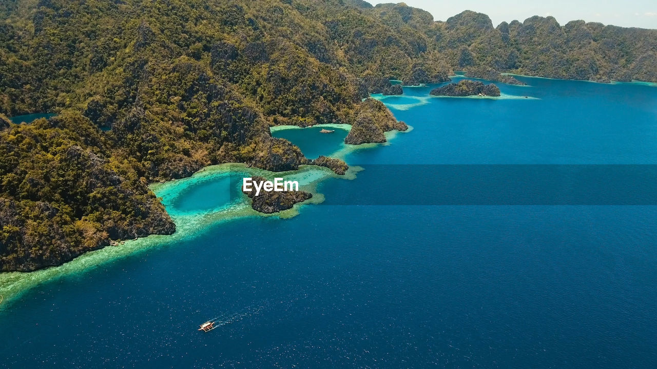 Aerial view tropical lagoon,sea, beach. tropical island. busuanga, palawan, philippines.