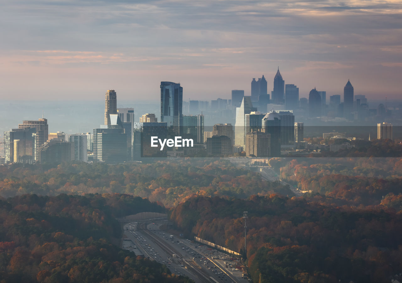 A misty morning shot of atlanta shot from the north side