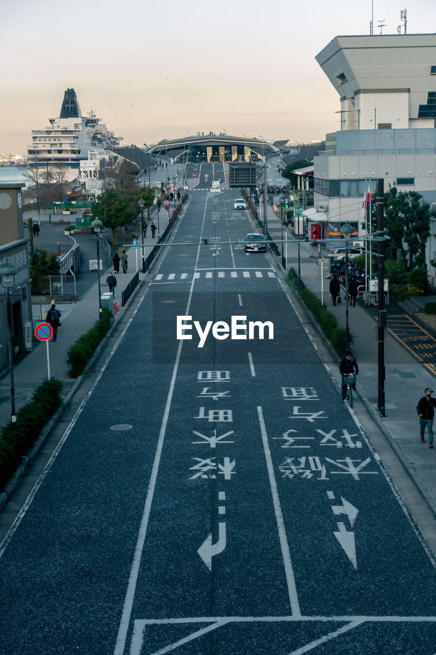 high angle view of city street against clear sky