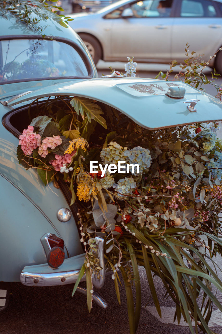 Vintage car with flowers