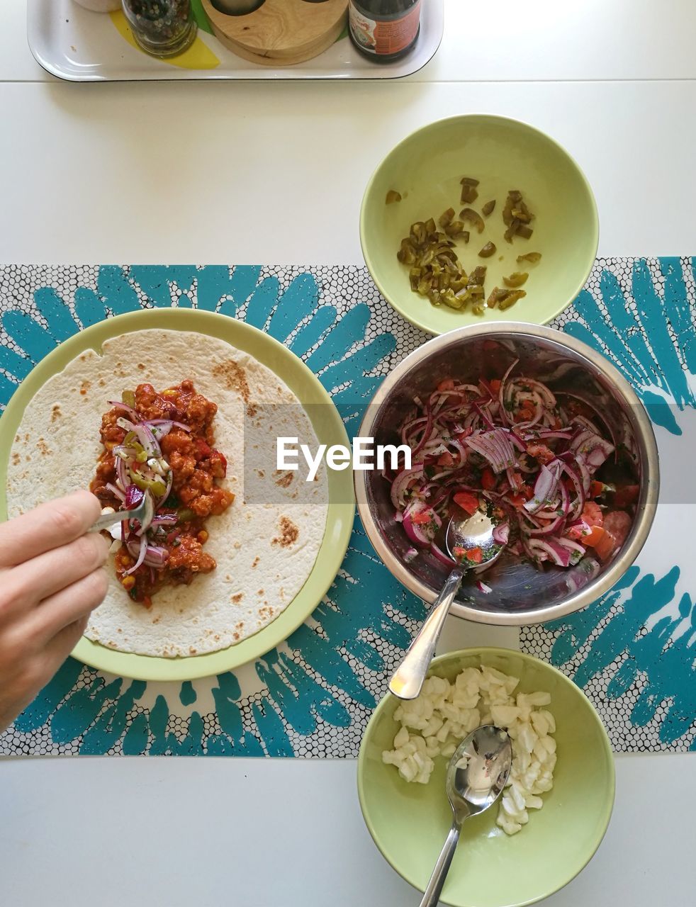 High angle view of food on table