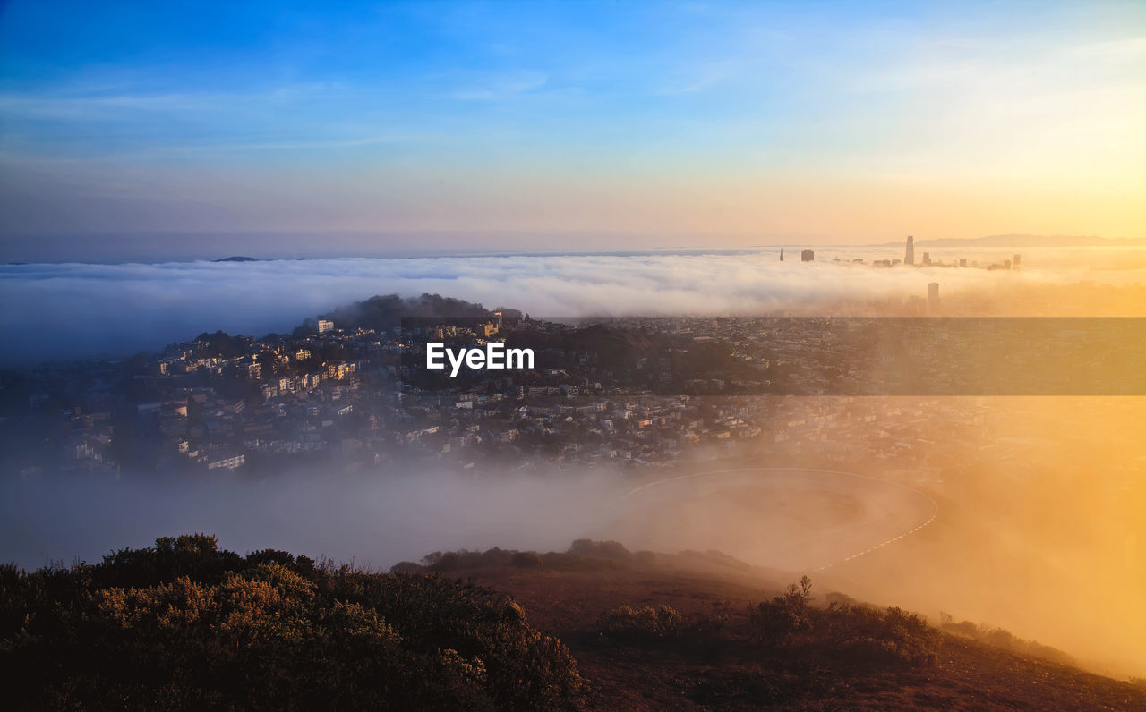 Morning fog at downtown san francisco, california