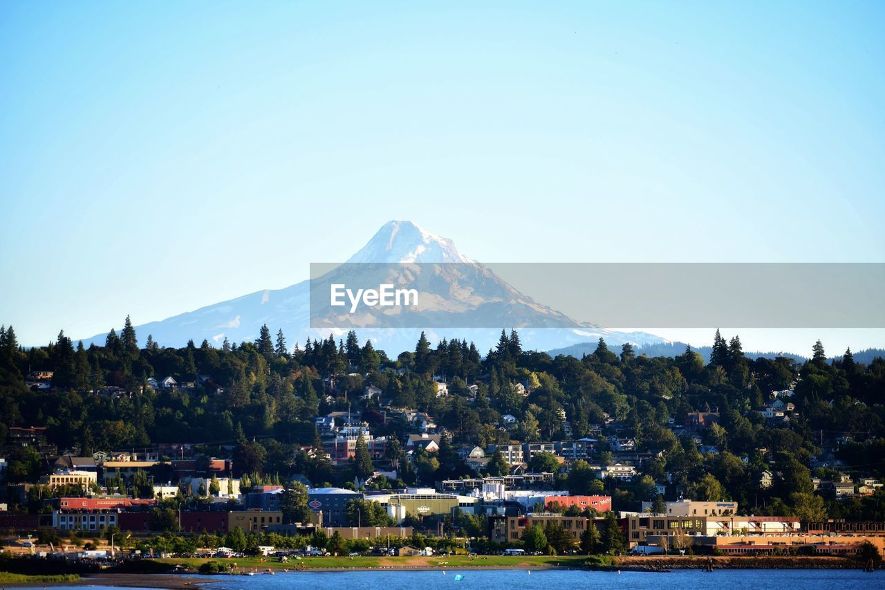 Scenic view of snowcapped mountains against clear sky