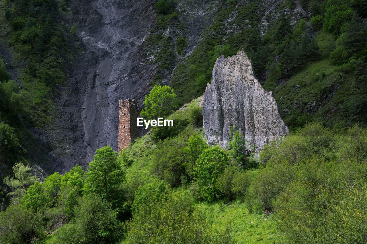 Ancient historical towers in the mountains of chechnya