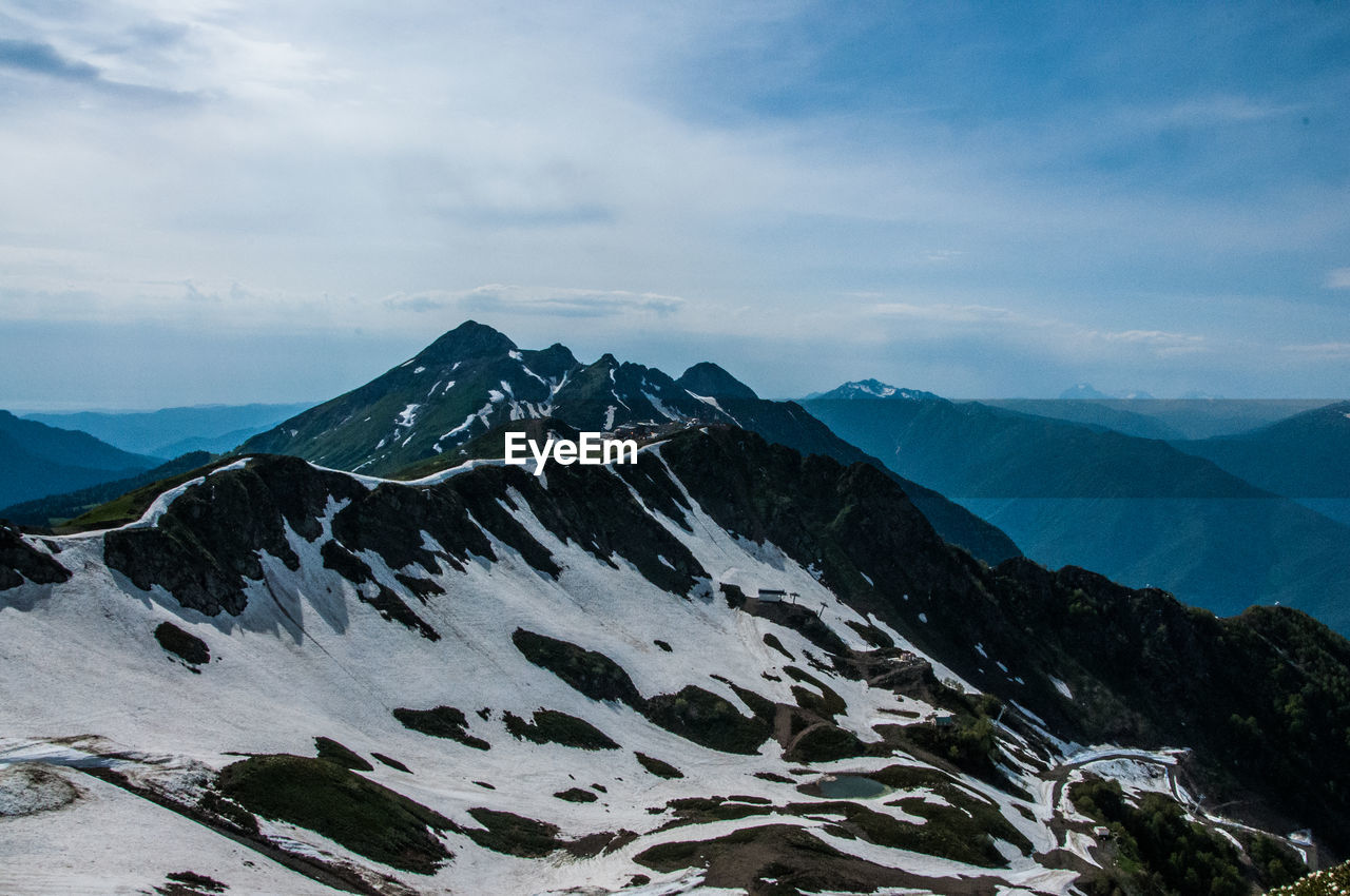 Scenic view of snowcapped mountains against sky