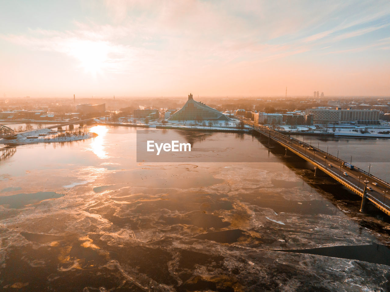 Beautiful winter view of the latvian national library.