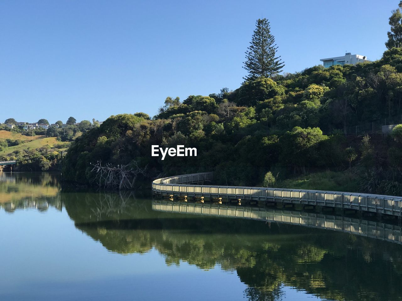 Scenic view of lake against clear sky