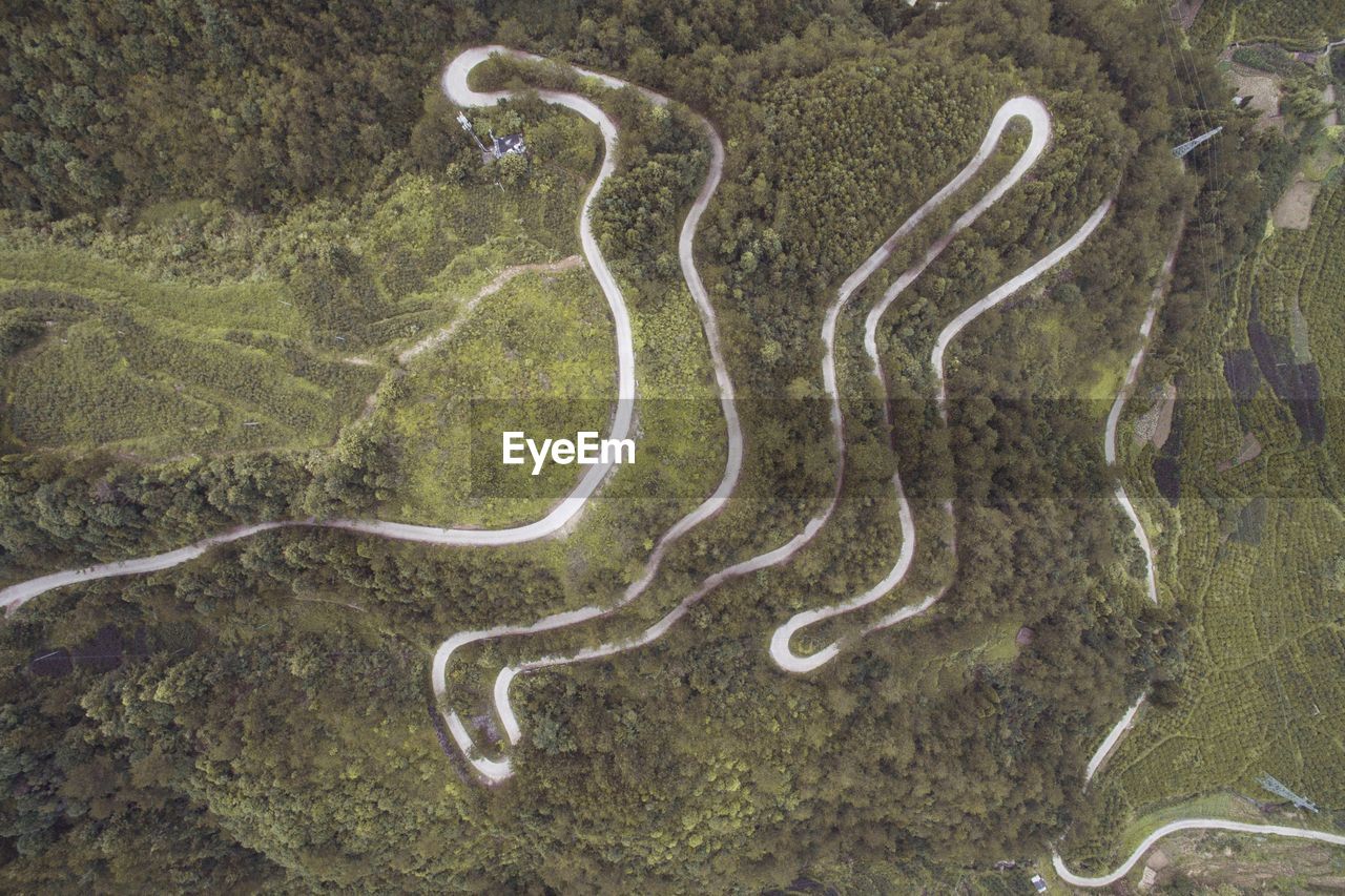 Aerial view of winding road and landscape