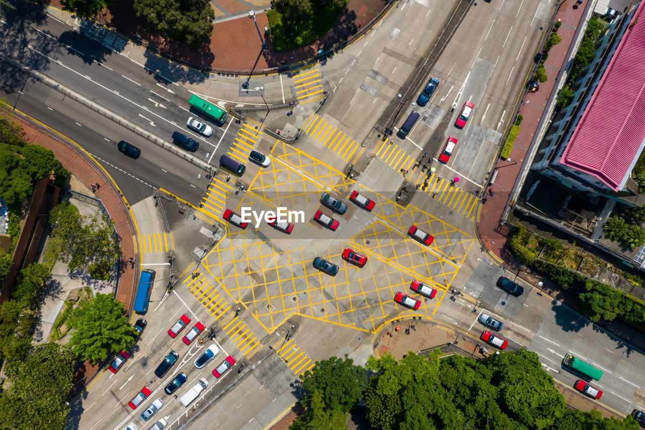 Aerial view of traffic on city street