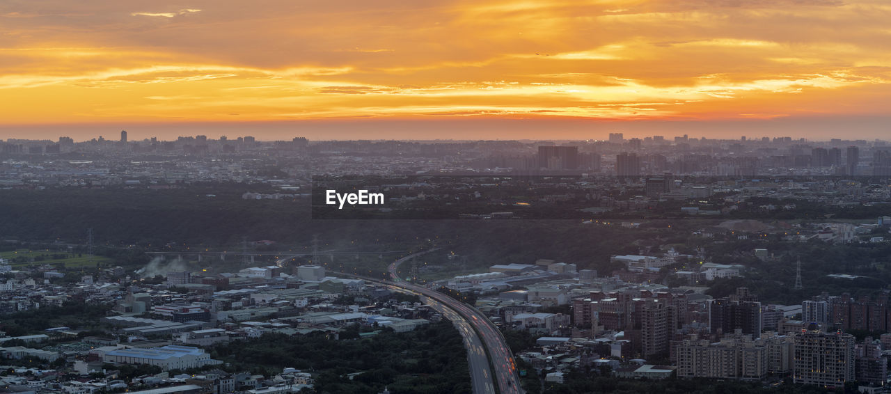 Panorama view of taipei city from kite hill at evening
