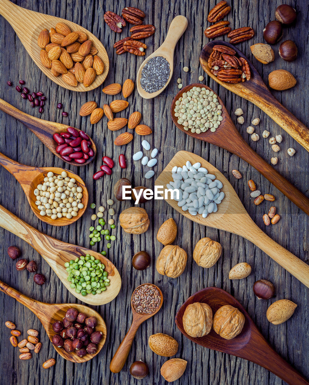 Directly above shot of nuts and pulses