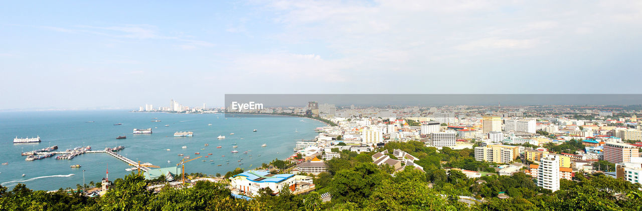 Panoramic cityscape against sky