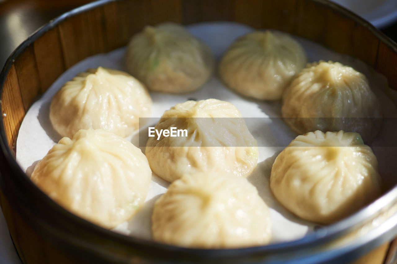 Close-up of dumplings in container