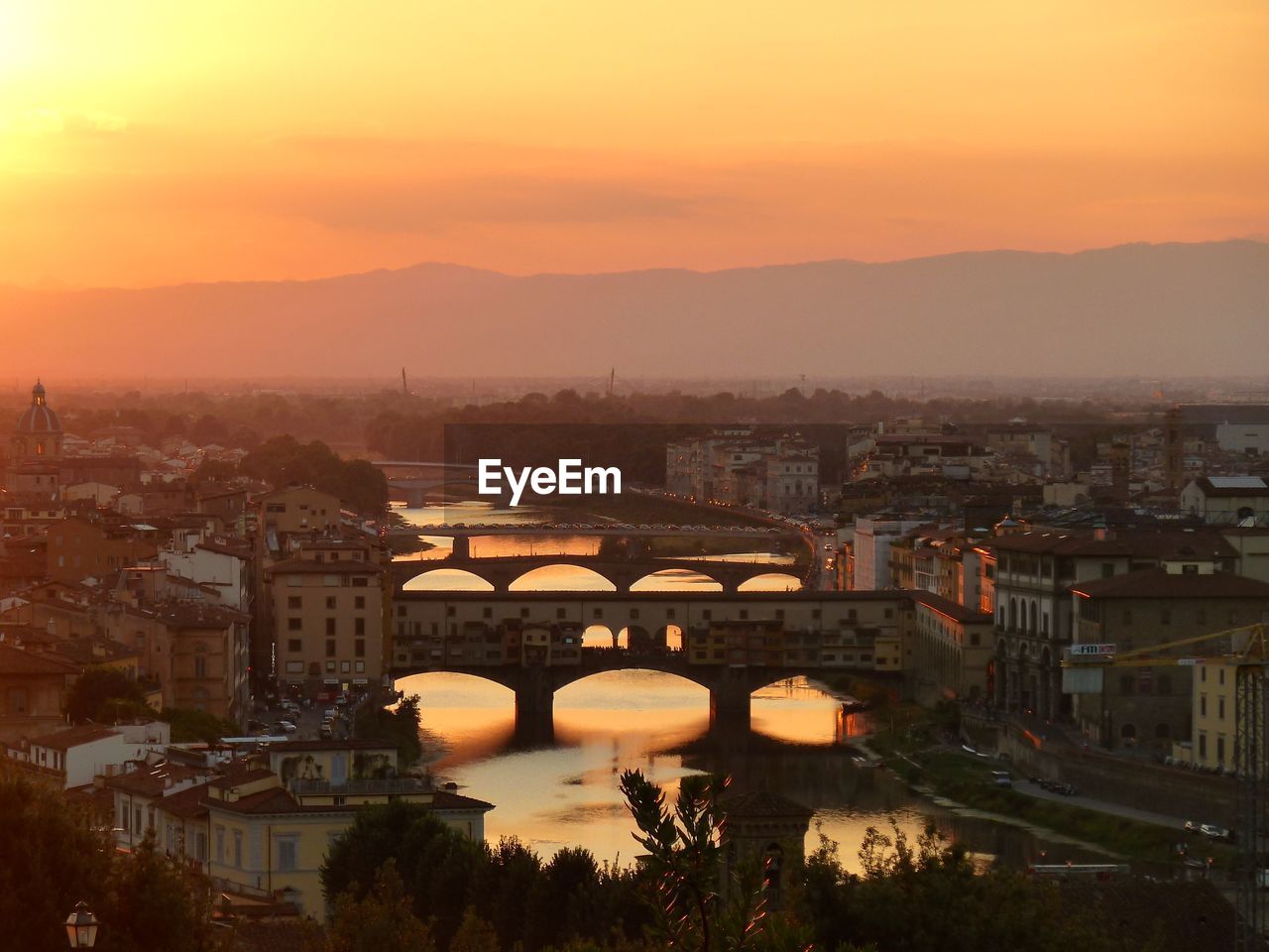 View of city at sunset