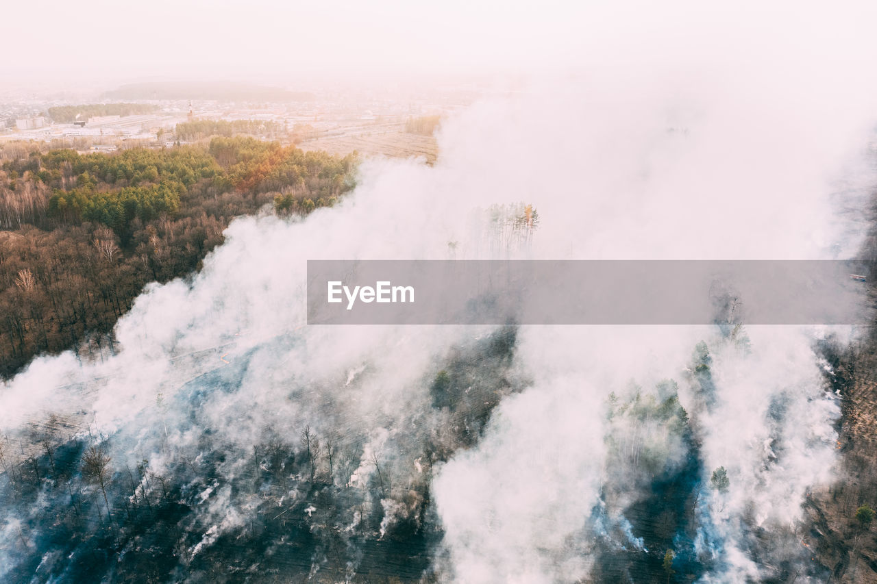 Aerial view of burning forest