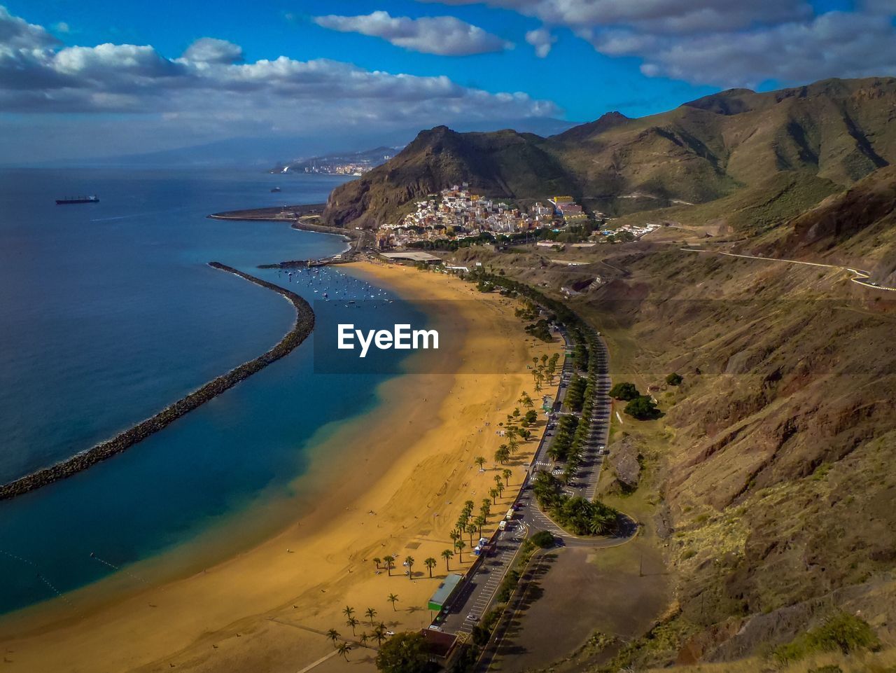 High angle view of beach against sky